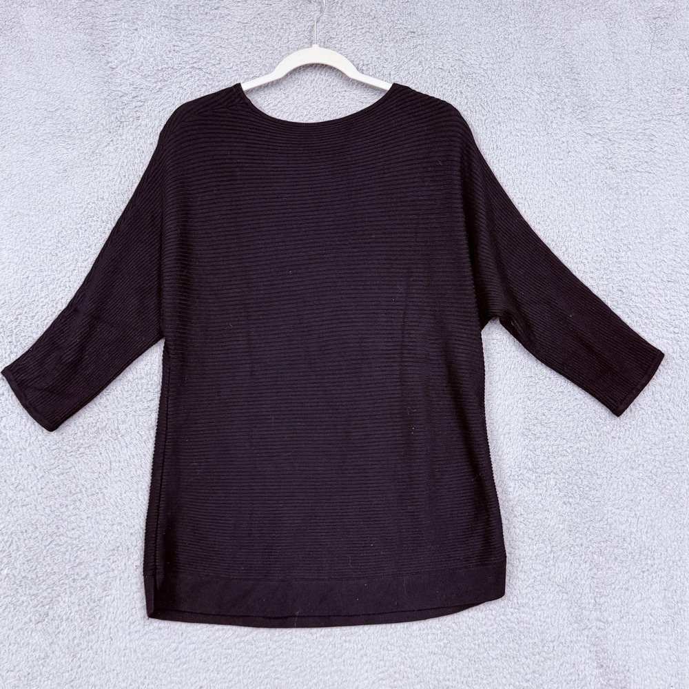 Chico's Sweater Womens 1 Black Ribbed 3/4 Dolman Sleeve Pullover Knit Top - Picture 7 of 13